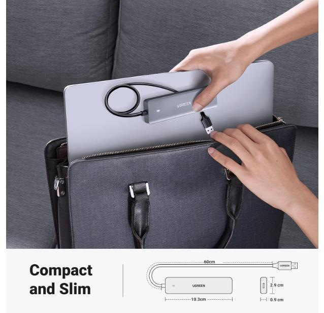 UGREEN 4-Port USB3.0 Hub with USB-C Power Supply