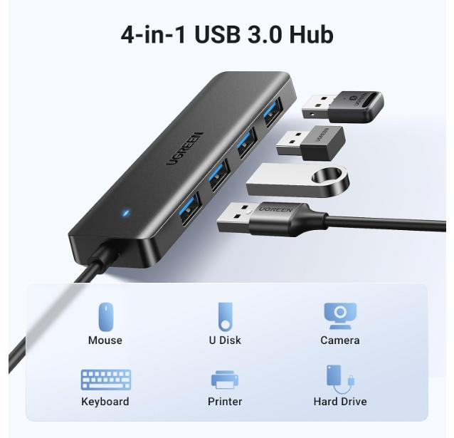 UGREEN 25851 USB 3.0 4-port USB Hub 5 Gbps Data Transfer - Grey