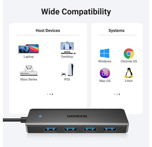 UGREEN 25851 USB 3.0 4-port USB Hub 5 Gbps Data Transfer - Grey