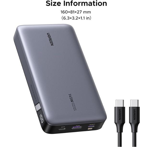UGREEN 25000mAh 145W Two-way Fast Charging Laptop Portable Power Bank-Black