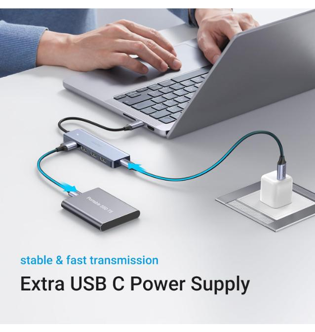 UGREEN 4-Port USB 3.0 HUB with USB C Power Supply