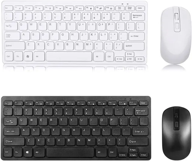 Premium Mini Wireless Keyboard and Mouse - White/Black