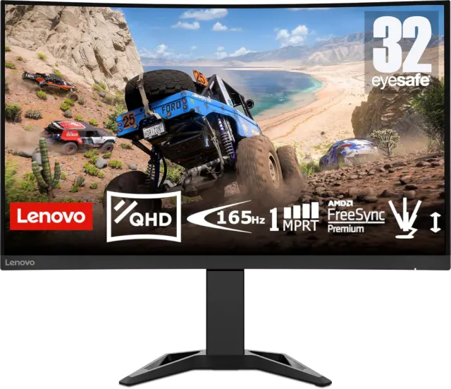 Lenovo G32qc-30 32 Inch Gaming Monitor | WQHD, 1440p, 165Hz, 0.5ms, HDMI, DP | AMD Freesync | PS, Xbox, PC screen