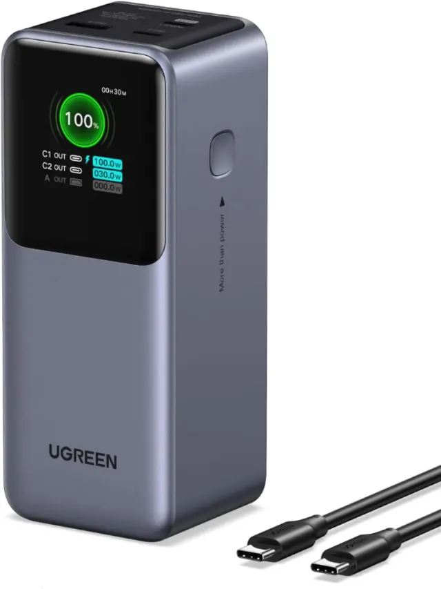 UGREEN Nexode Power Bank 20000mAh 130W Portable Charger 72Wh PD Fast Charging 3-Port USB C Battery Pack with TFT Smart Display