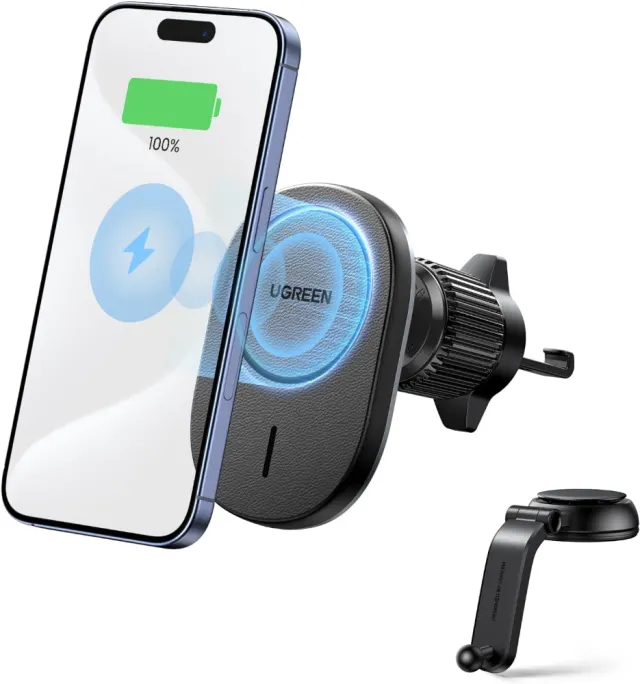 UGREEN Wireless Car Charger Stand Compatible with MagSafe Car Mount Charger, Qi 15W Air Vent Phone Holder Fast Charge