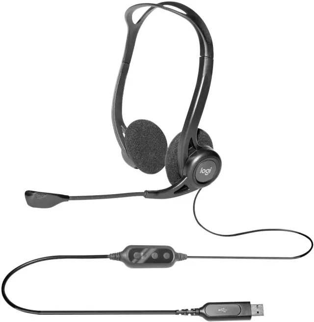Logitech 960 Wired Headset, Stereo Headphones with Noise-Cancelling Microphone, USB, Lightweight, In-Line Controls, PC/Mac/Laptop - Black
