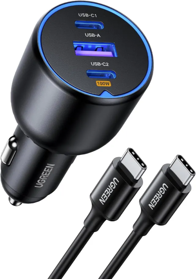 UGREEN Car Charger Fast Charging 60W 2×USB C Port for iPhone，Samsung | Works seamlessly with iPhone,Samsung,MacBook,and all USB-C/A devices,Charge 2 devices simultaneously,for daily commute