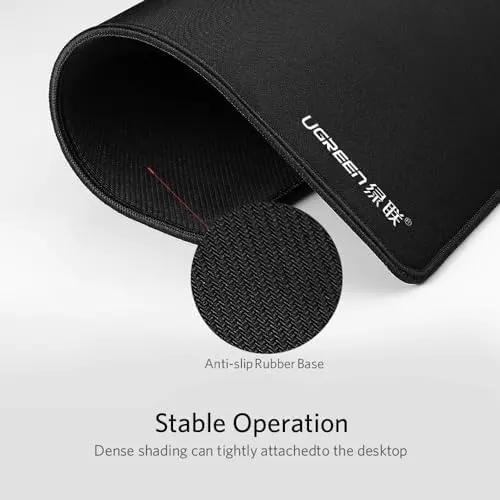 UGREEN Mouse Pad Coarse Surface Black, Large Control Desk Mat with Non-Slip Rubber Base | Compatible with Optical & Gaming Mice, for Office, Home & Everyday Computer Use