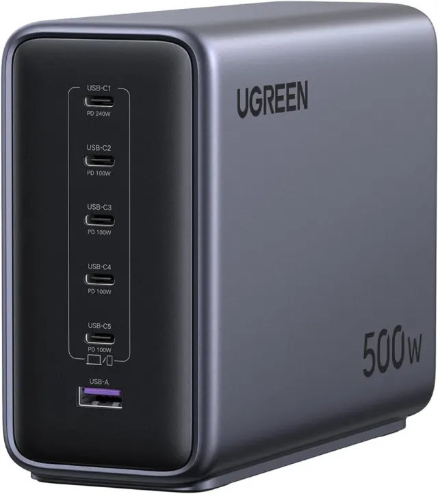 UGREEN GaN Fast Charger 500W Desktop Charging Station 6-Port 5 USB-C+1 USB-A Power Adapter | Charges Laptop,MacBook,Phone and Tablet Simultaneously,for Home Office and Family Desk
