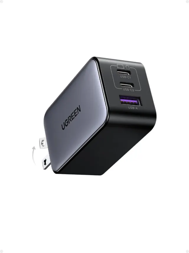 UGREEN GaN Fast Charger 65W 3-Port 2 USB-C+1 USB-A Power Adapter | Charges MacBook,Laptop,iPhone and Samsung Simultaneously,for Travel and Desk