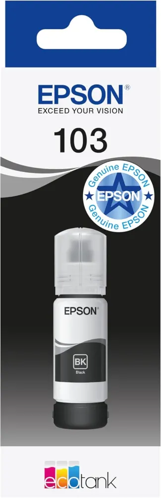 Epson 103 Black Ink Bottle 65ml – Genuine Refill for EcoTank L1110, L3110, L3111, L3116, L3150, L3151, L3156, L3160, L5190 (C13T00S14A)