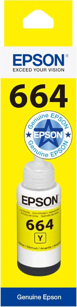 Epson T6644 Yellow Ink Bottle 70ml – Genuine Refill for EcoTank L100, L110, L120, L200, L210, L300, L355, L555 & More (C13T66444A)