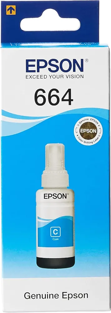 Epson T6642 Cyan Ink Bottle 70ml – Genuine Refill for EcoTank L100, L110, L120, L200, L210, L300, L355, L555 & More (C13T66424A)