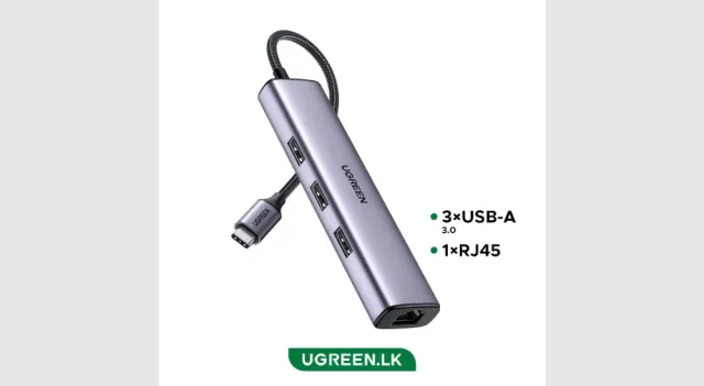 UGREEN USB-C to 3xUSB3.0 Hub+RJ45 (1000M) Ethernet Adapter