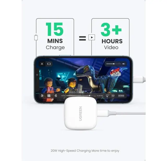 UGREEN 20W Fast Charger UK + USB-C to Lightning Cable 1m